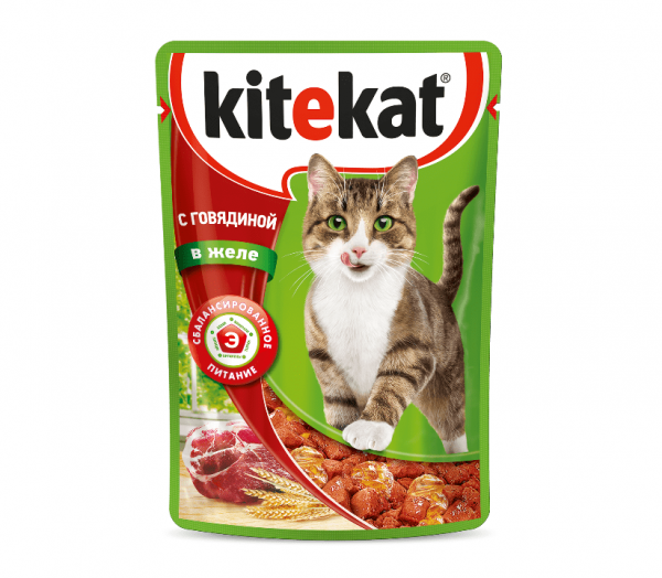 KiteKat сочные кусочки в желе 85г с говядиной