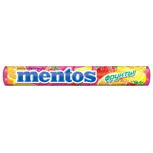 Драже жевательное Mentos 37г со вкусом фруктов: клубники, апельсина, лимона