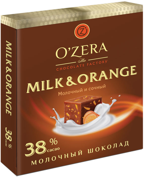 Шоколад O'Zera Milk&Orange 38% 90г /квадрат/